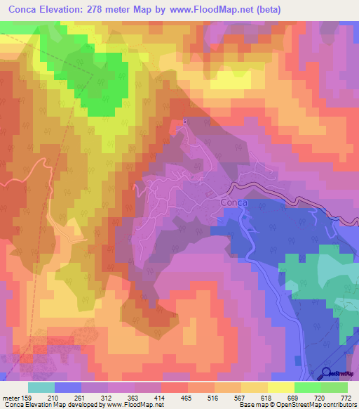 Conca,France Elevation Map