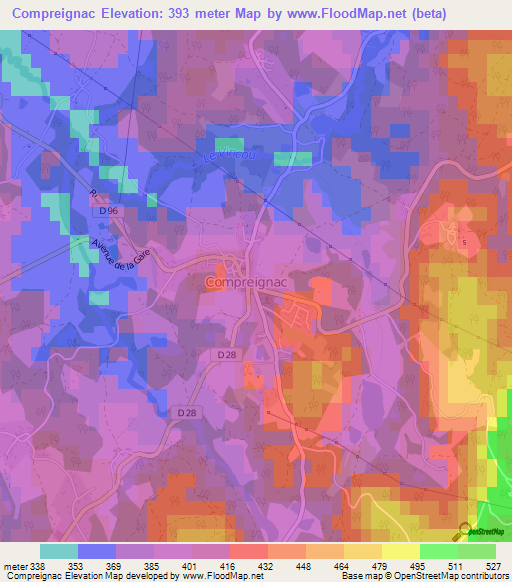 Compreignac,France Elevation Map