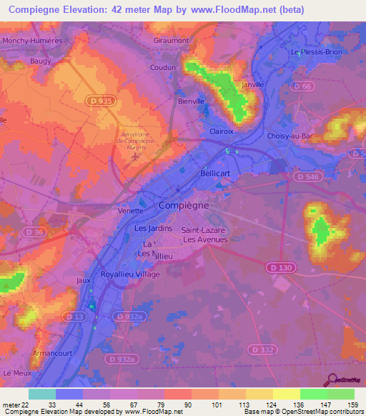 Compiegne,France Elevation Map