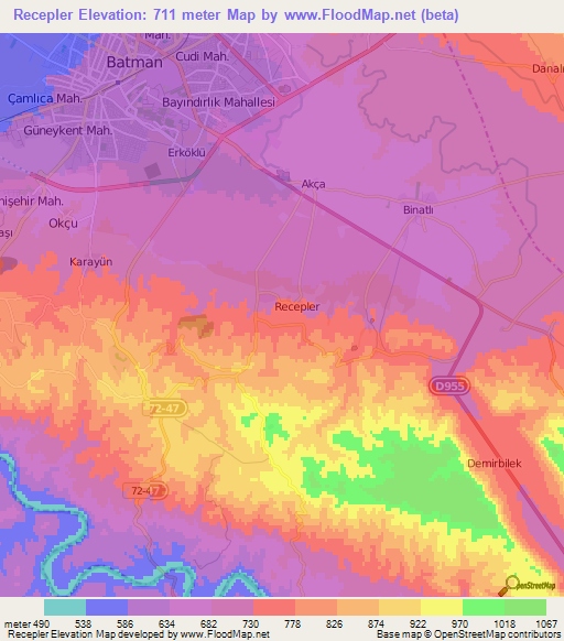 Recepler,Turkey Elevation Map