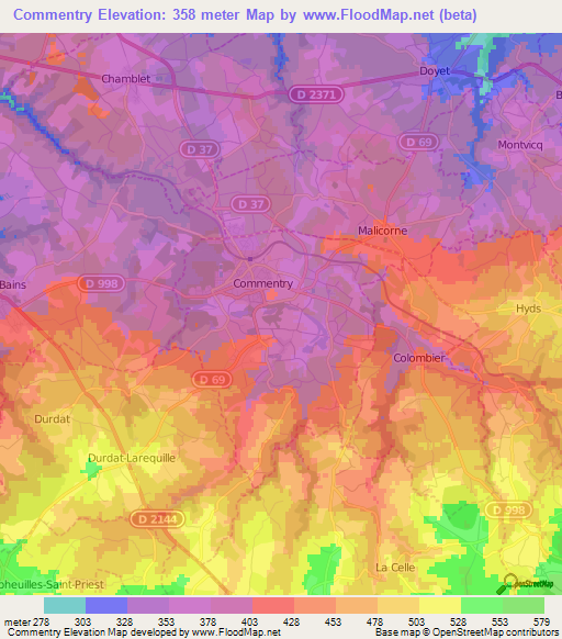 Commentry,France Elevation Map