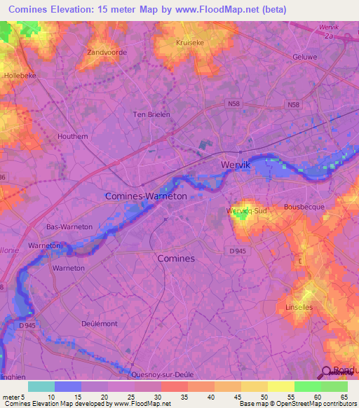 Comines,France Elevation Map