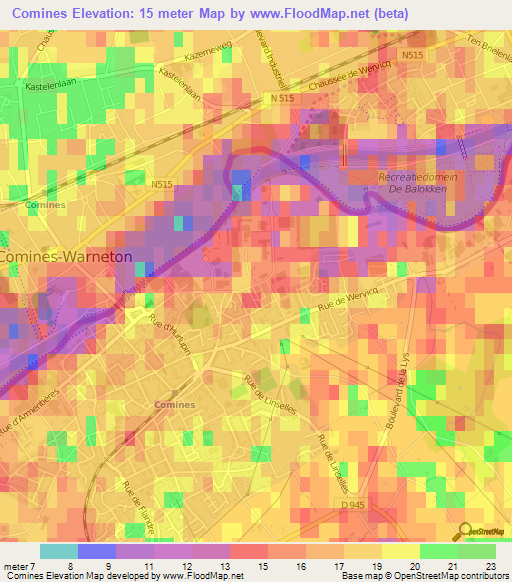 Comines,France Elevation Map