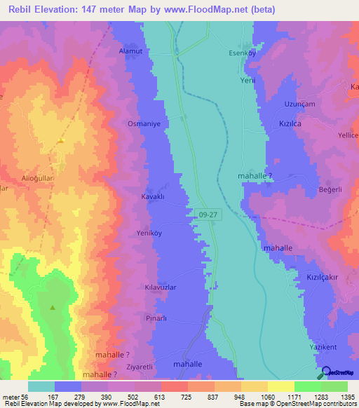 Rebil,Turkey Elevation Map