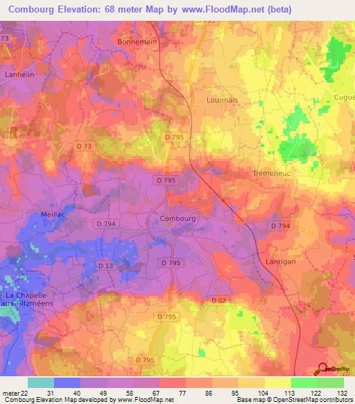 Combourg,France Elevation Map