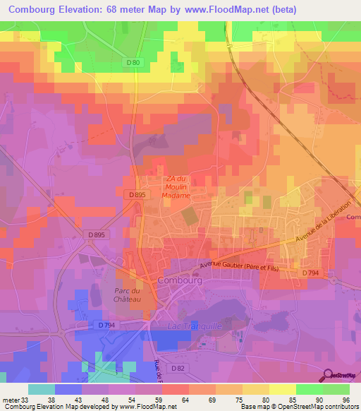 Combourg,France Elevation Map