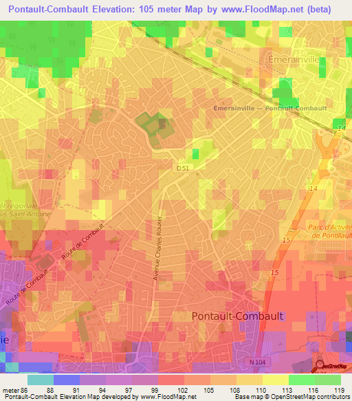 Pontault-Combault,France Elevation Map