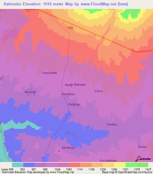 Rahmeler,Turkey Elevation Map