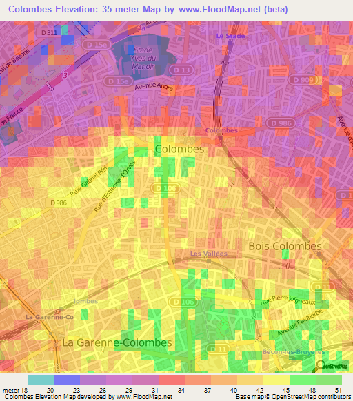 Colombes,France Elevation Map