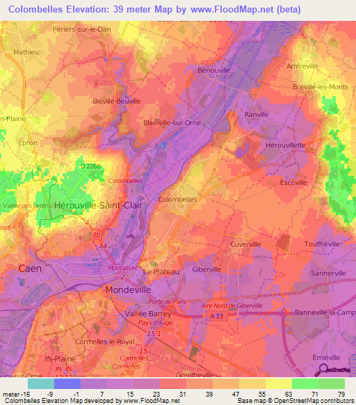 Colombelles,France Elevation Map