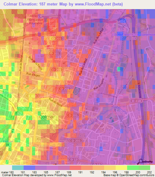 Colmar,France Elevation Map