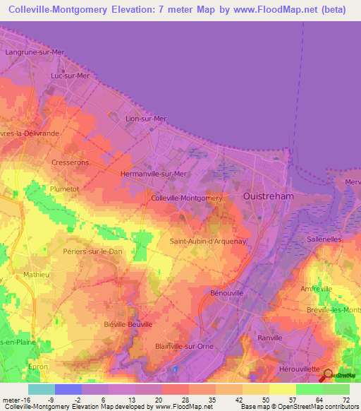 Colleville-Montgomery,France Elevation Map