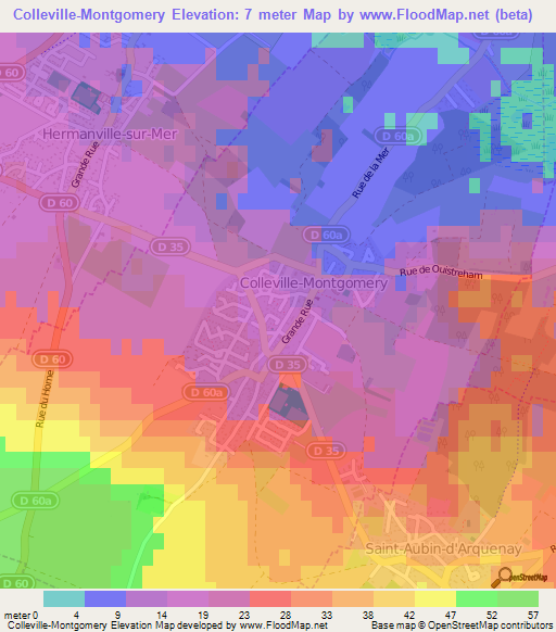 Colleville-Montgomery,France Elevation Map