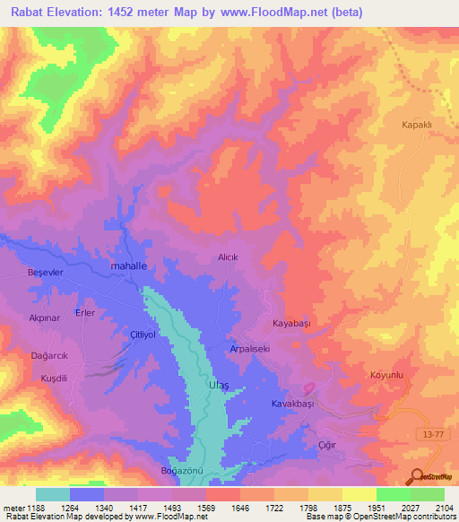 Rabat,Turkey Elevation Map