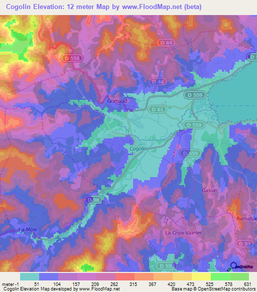 Cogolin,France Elevation Map