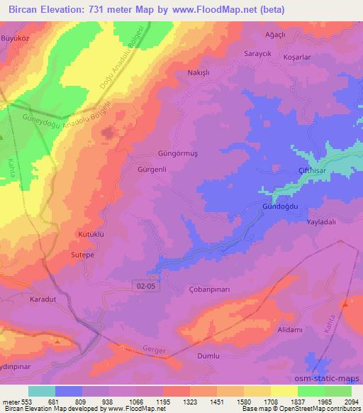 Bircan,Turkey Elevation Map