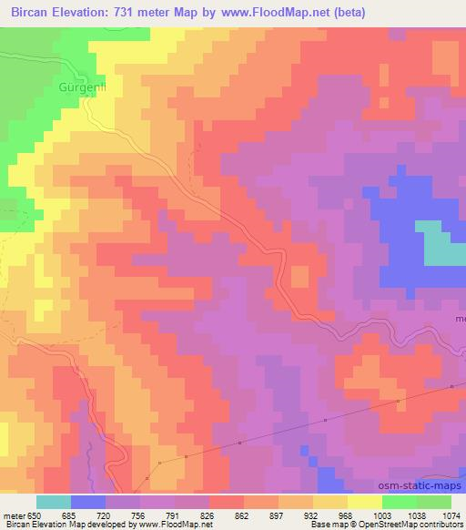 Bircan,Turkey Elevation Map