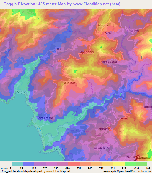 Coggia,France Elevation Map