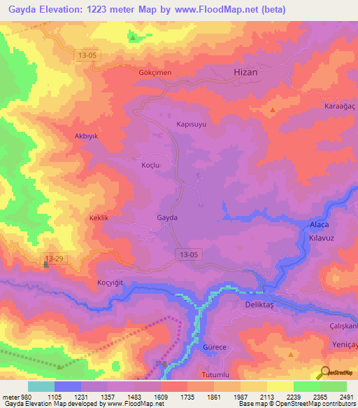 Gayda,Turkey Elevation Map