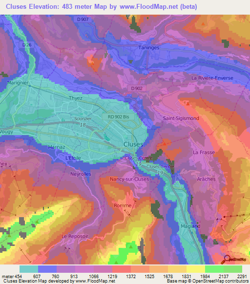 Cluses,France Elevation Map