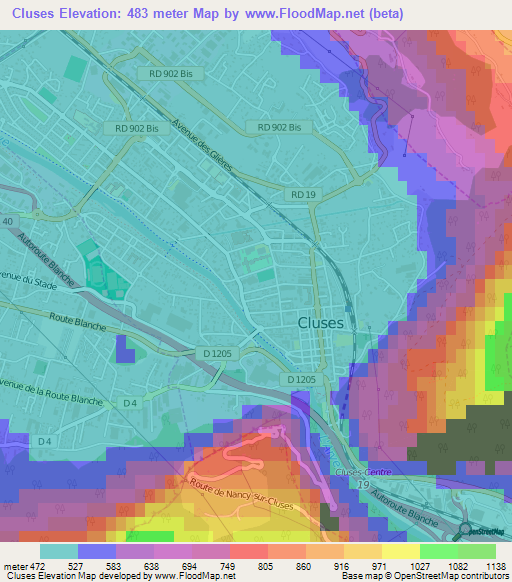 Cluses,France Elevation Map