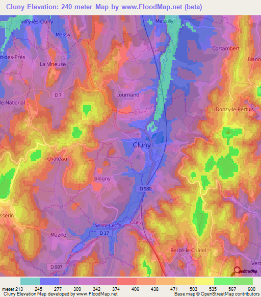 Cluny,France Elevation Map