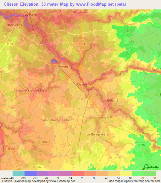 Clisson,France Elevation Map