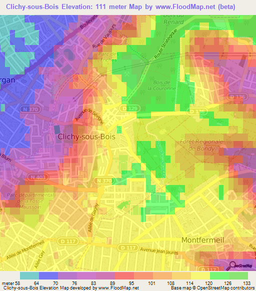 Clichy-sous-Bois,France Elevation Map