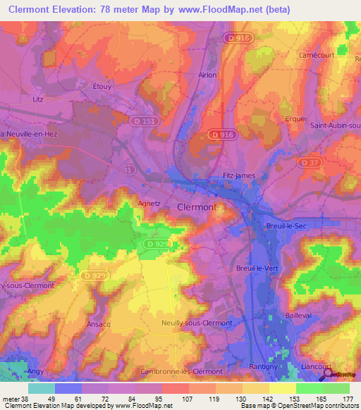 Clermont,France Elevation Map