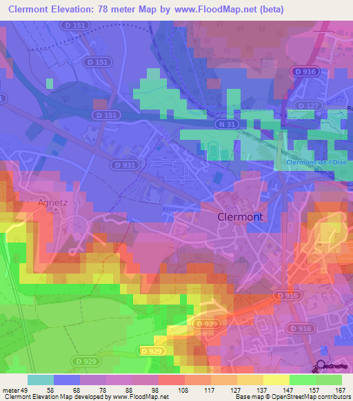 Clermont,France Elevation Map