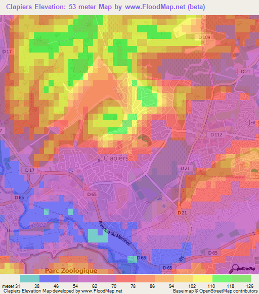 Clapiers,France Elevation Map