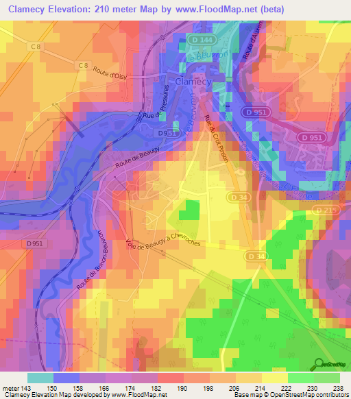 Clamecy,France Elevation Map