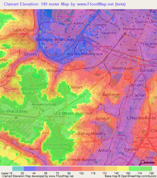 Clamart,France Elevation Map