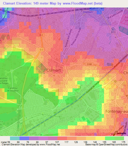 Clamart,France Elevation Map