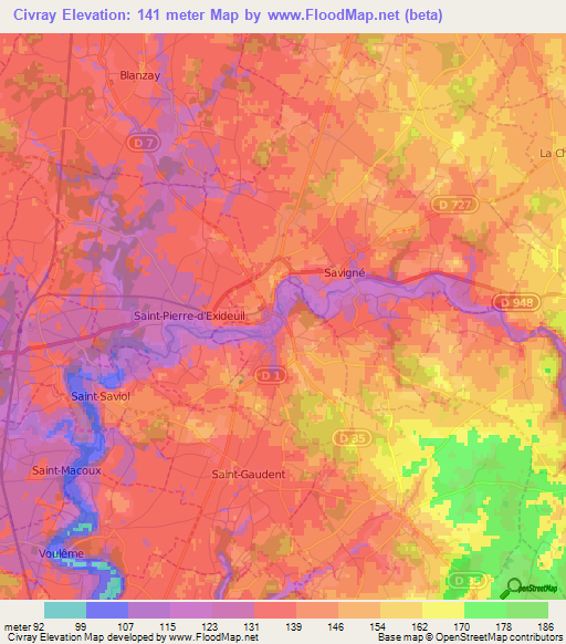 Civray,France Elevation Map