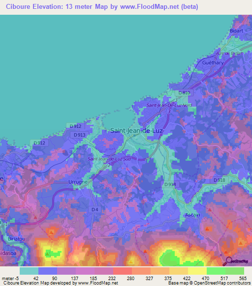 Ciboure,France Elevation Map