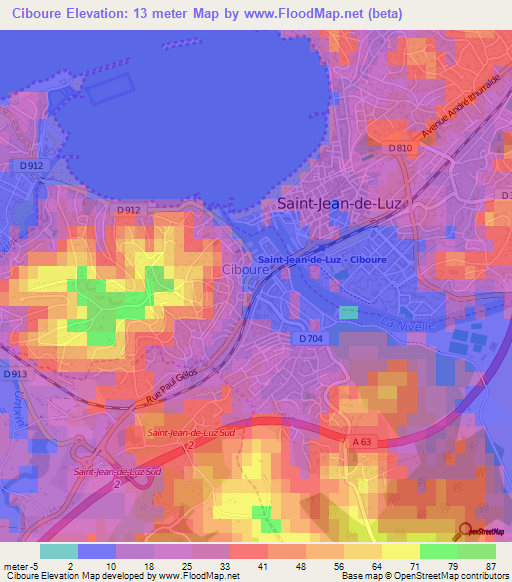 Ciboure,France Elevation Map