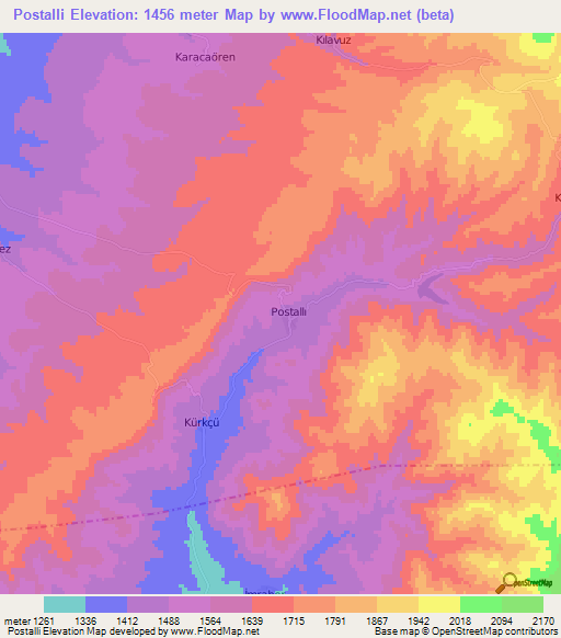 Postalli,Turkey Elevation Map