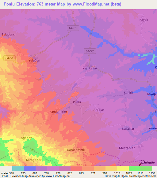 Poslu,Turkey Elevation Map