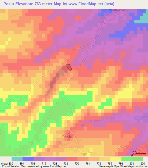 Poslu,Turkey Elevation Map