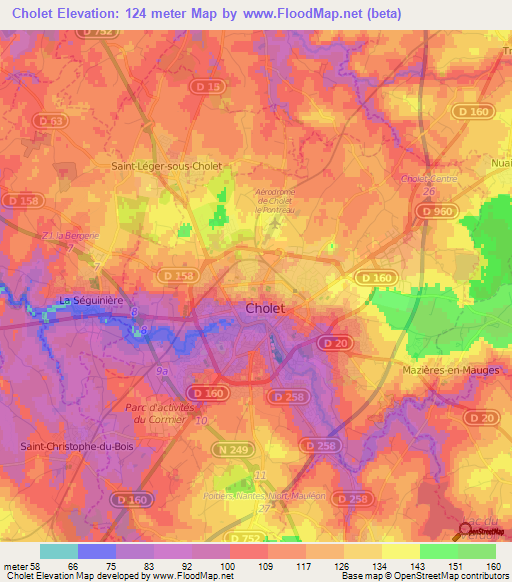 Cholet,France Elevation Map