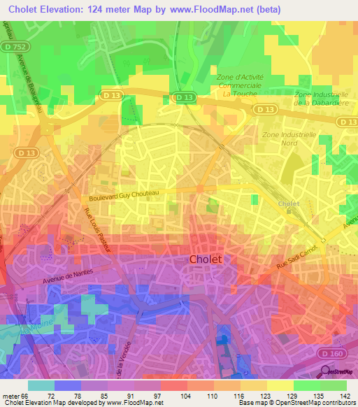 Cholet,France Elevation Map