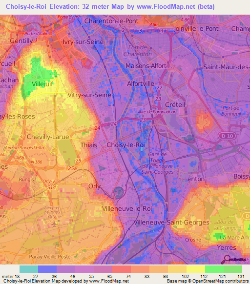 Choisy-le-Roi,France Elevation Map