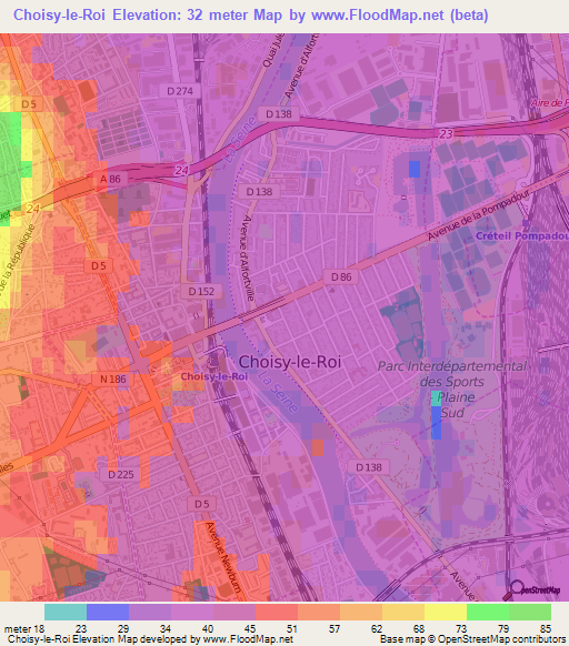 Choisy-le-Roi,France Elevation Map