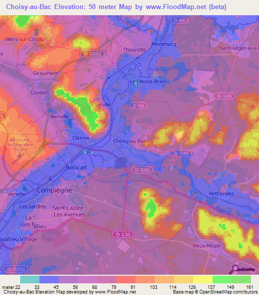 Choisy-au-Bac,France Elevation Map