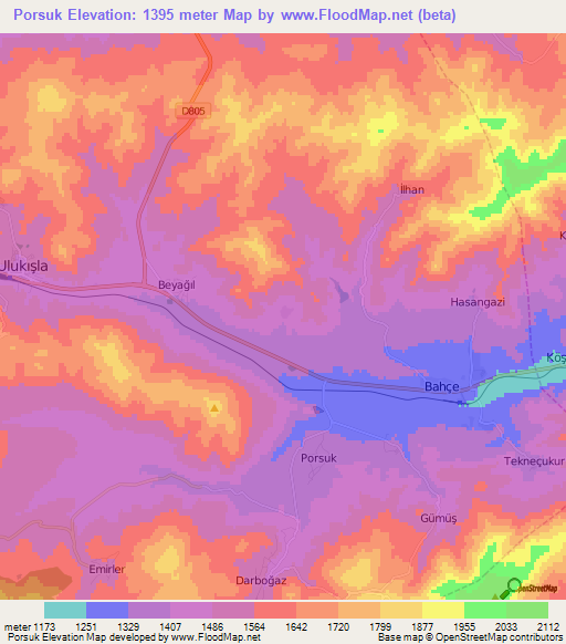 Porsuk,Turkey Elevation Map