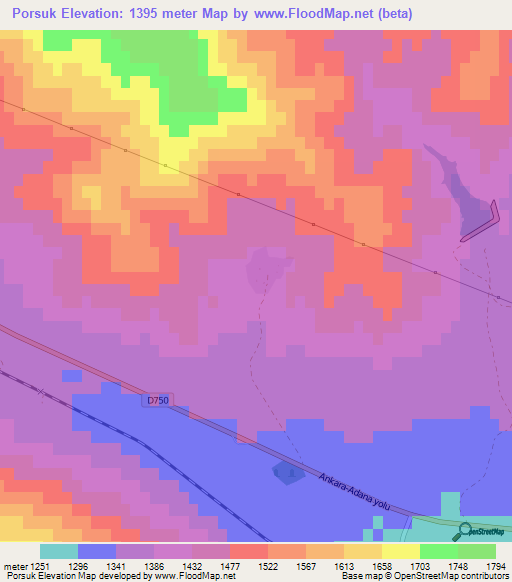 Porsuk,Turkey Elevation Map