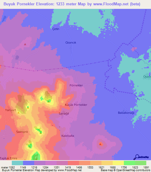 Buyuk Pornekler,Turkey Elevation Map