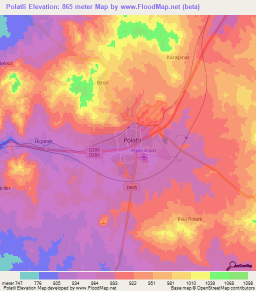 Polatli,Turkey Elevation Map