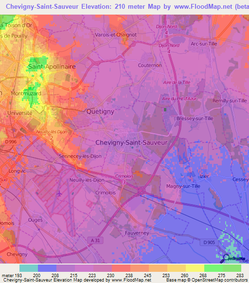 Chevigny-Saint-Sauveur,France Elevation Map